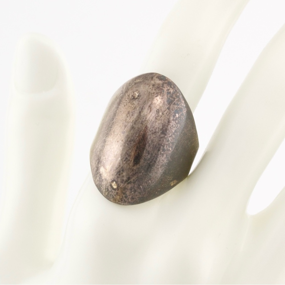 Vintage Modernist Sterling Silver Dome Ring Size 10 Long Oval Statement Band